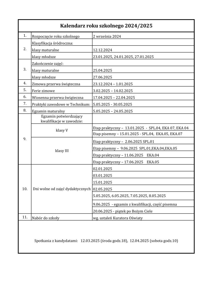 kalendarz roku szkolnego 2024-25